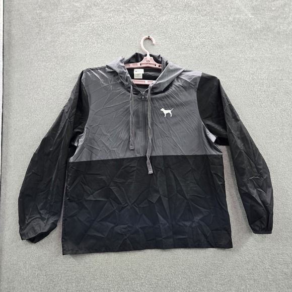 PINK Victoria's Secret Women Jacket XS Black Windbreaker Colorblock Logo - Picture 1 of 7